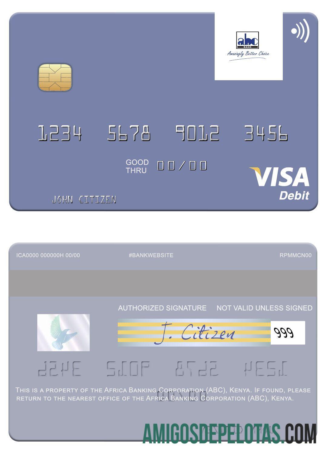 Cartão de débito Visa Quênia da Africa Banking Corporation (ABC) exemplo